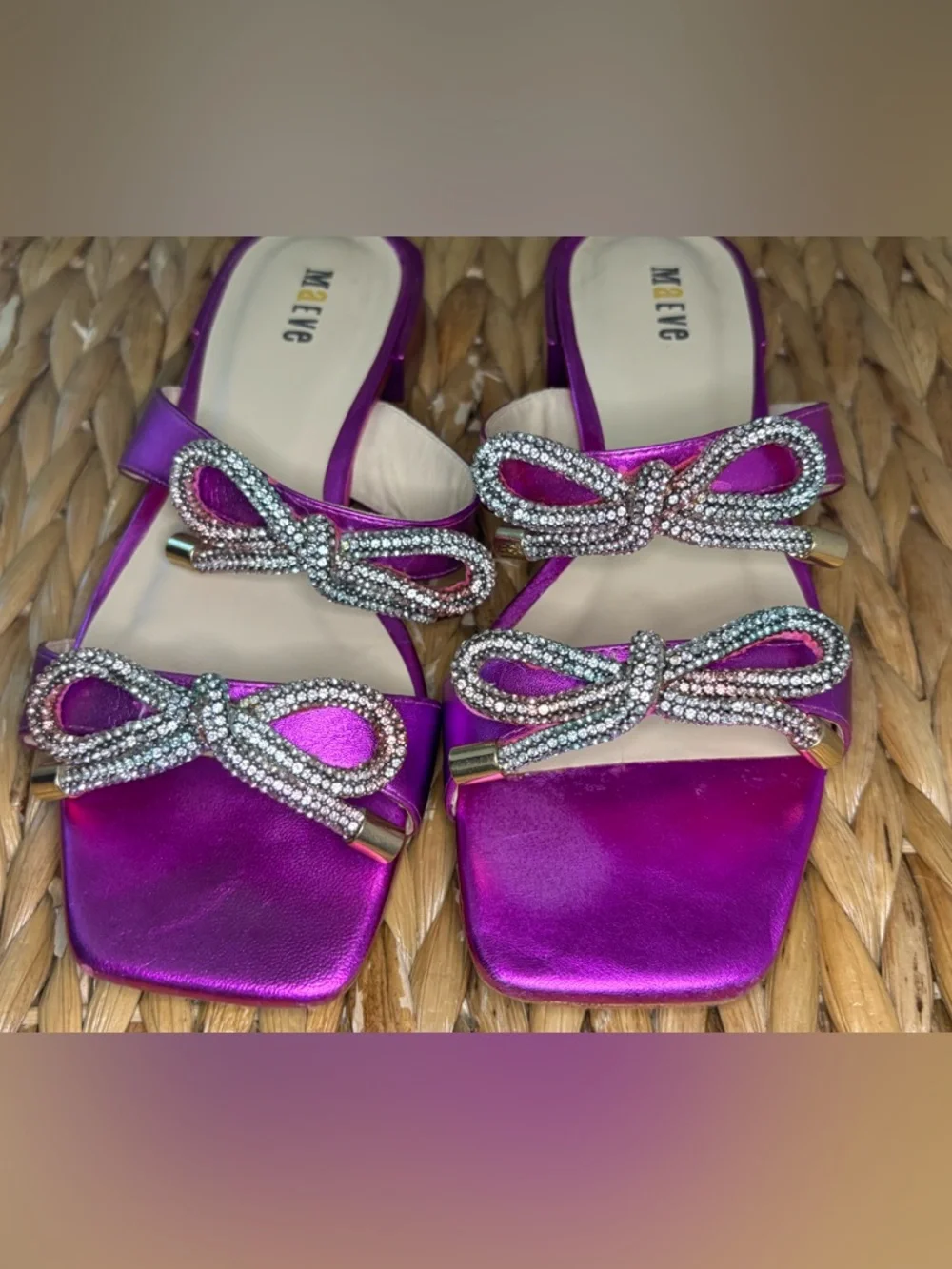 Maeve Anthropologie Magenta Satin Embellished Slide Sandals - Picture 5 of 15